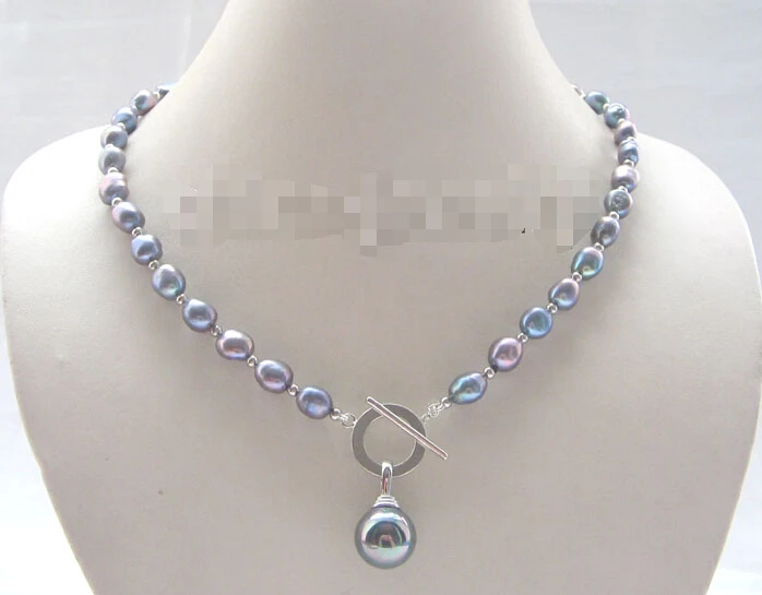 

FREE shipping>Beautiful 20" 9-11mm black baroque freshwater pearl necklace