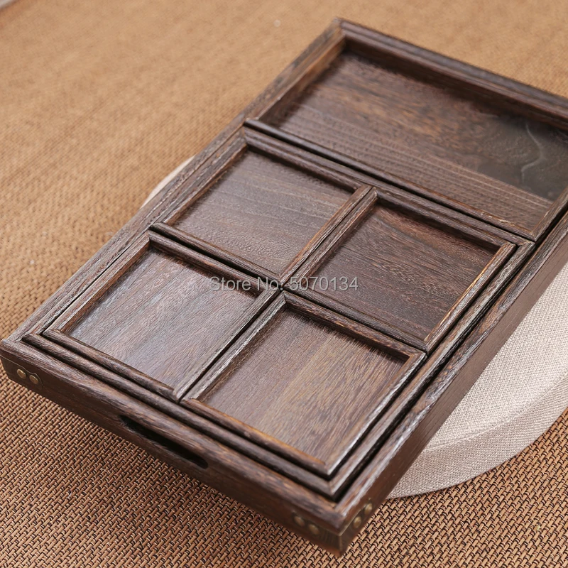 7-Piece Set Antique Wood Serving Tea / Coffee Tray Solid Chinese Traditional Style Pallet for Nut Cookie and Fruit | Дом и сад