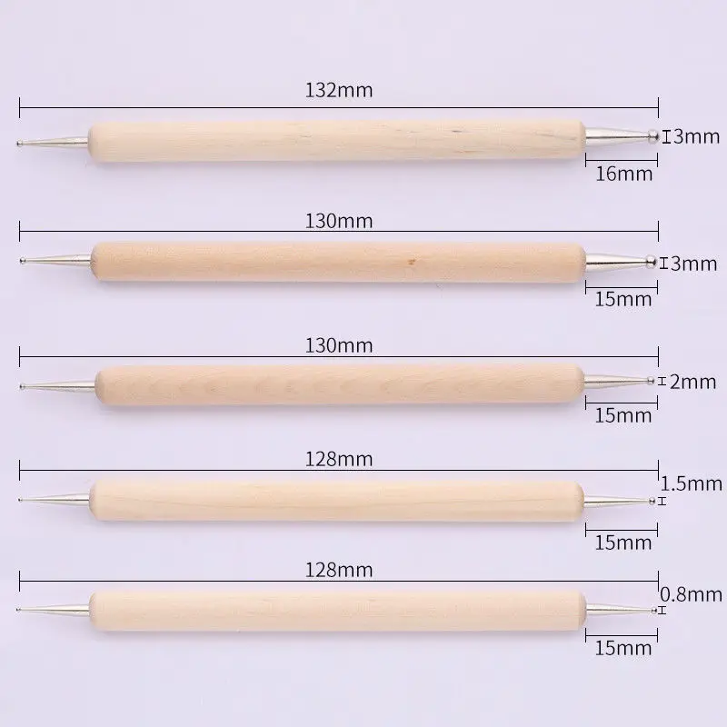 5 шт./компл. 2-полосная деревянная точечная ручка для дизайна ногтей мраморные