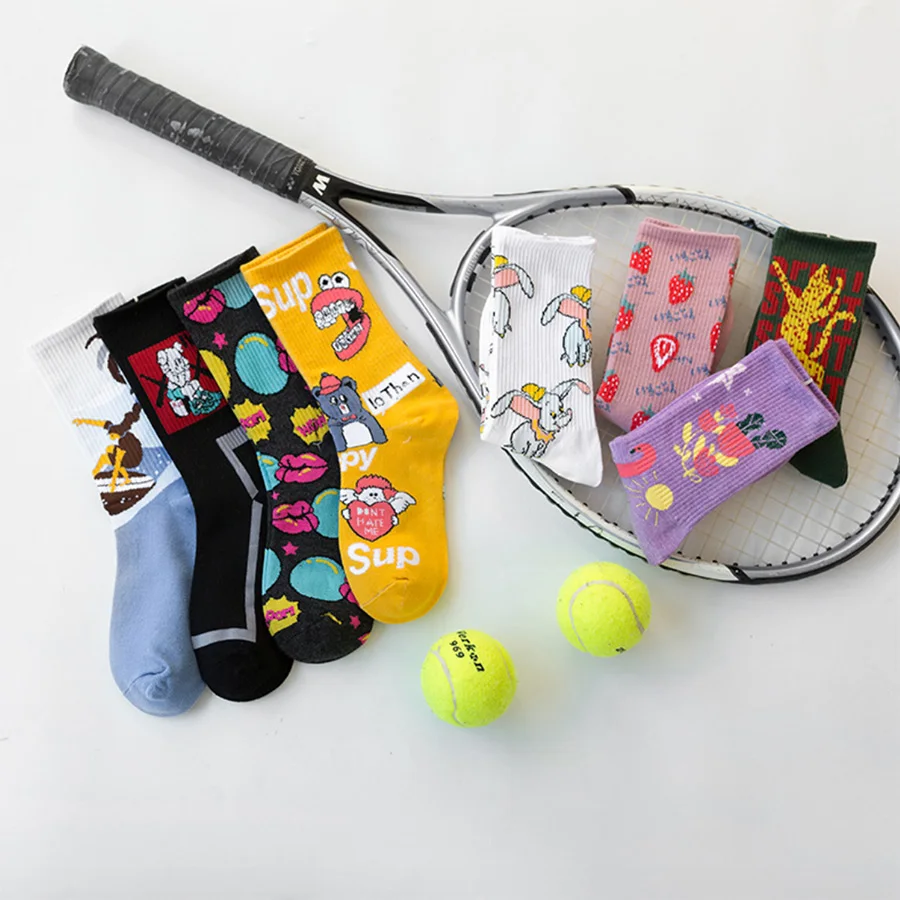 Носки женские с мультяшным принтом Смешные Яркие повседневные хлопковые