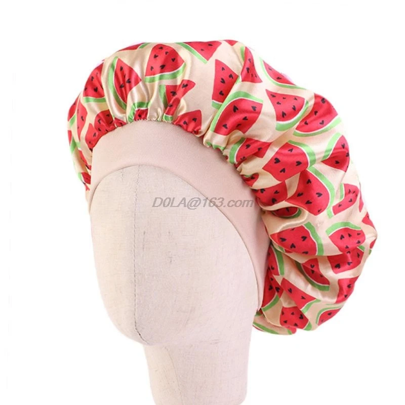 Cute Pattern Bonnet Night Sleep Cap for Children Kids Satin Wide-brimmed Elastic Turban Chemo Hat Girl boy Hair Care Accessories | Детская