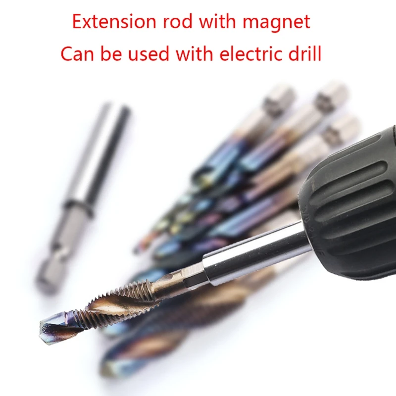 

7pcs/set M3-M10 Hex Shank Blue Coated Screw Thread Metric Compound Tap Drill Bits with Extension Rod