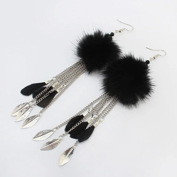 

New Fashion Leaves Tassel Drops Earrings Jewelry Retro Feather Hairball Earrings Jewelry For Women Gift