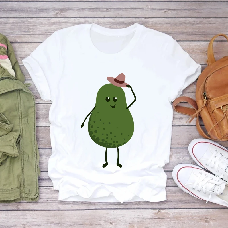 

Women Fashion Avocado Fruit Summer Print T-shirts Female Tops White T Shirt Short Sleeve Clothes Graphic Tee Streetwear TShirt