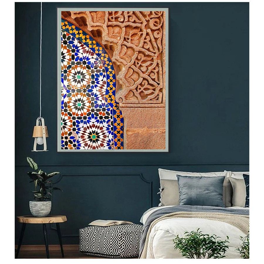 

Архитектурный постер в Марракеше, Настенный декор в стиле бохо, Терракотовая картина, декоративная живопись, марокканская настенная Картин...