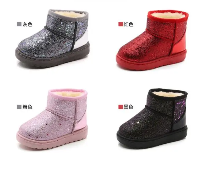 

Kids Snow Boots Baby Toddler Bling Shoes Child Winter Sequins Snow Boots Plush Thicker Sole Boys Girls Snow Boots Shoes