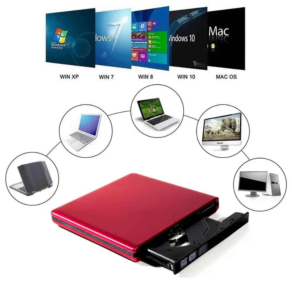 Внешний USB 3 0 DVD/CD RW горелки Привод совместим с ноутбуком Настольный ПК Windows Linux OS