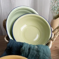 fashion salad bowl noodle rice bowl durable vintage enamel multifunctional soup plate food containers kitchen tableware