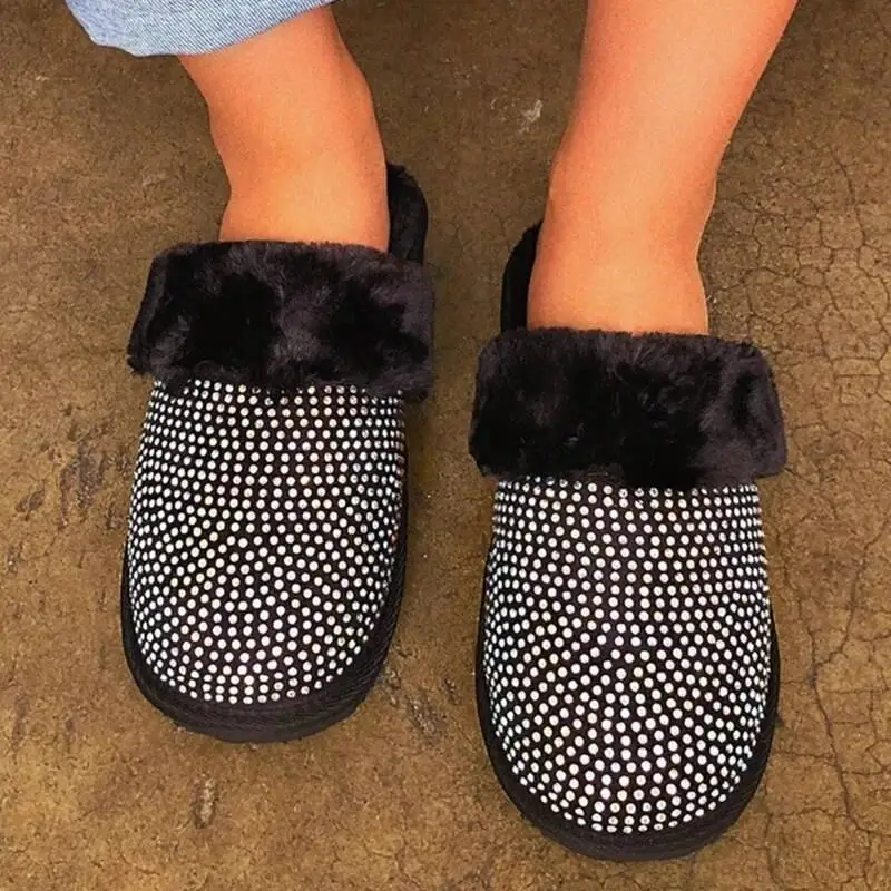 

Fall 2020 New Ladies Slippers Suede Rhinestones Baotou Flat Slippers Women Fashion Non-slip Home Slippers Women