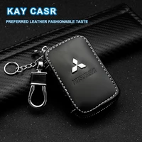 leather car key case remote control key case leather zipper keychain for mitsubishi outlander lancer asx accessories car product