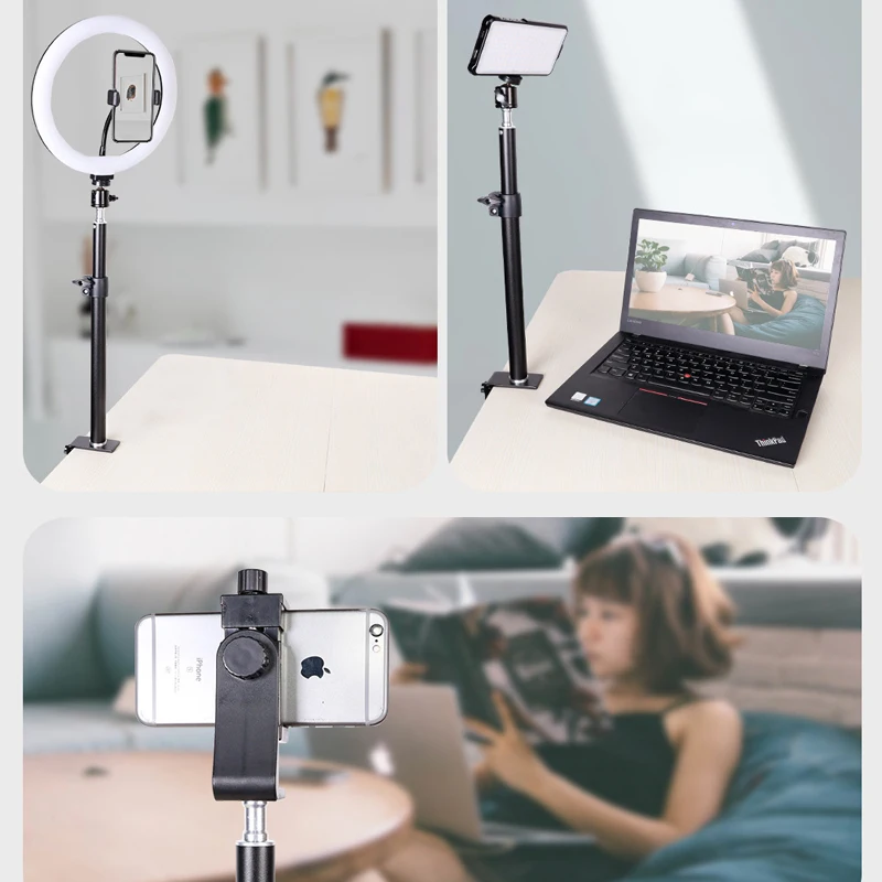 Desk Mount Stand Tabletop C Clamp Mounting Adjustable Table Stand Aluminum for DSLR Camera Light Video Panel Light Mic tripod