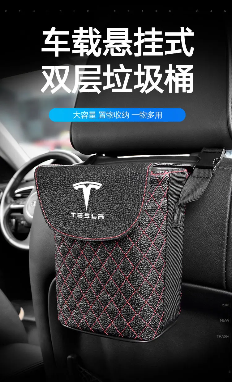 

TEY Model 3 Car Trash Can For Tesla Model 3 2021 Accessories Auto Seat Back Garbage Cans Dustbin Multi-use Storage Box Model X S