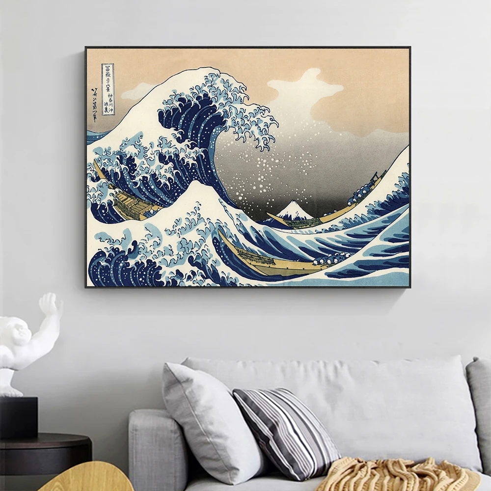 

Vintage Japanese Art Canvas Painting Wave Kanagawa Abstract Landscape Poster Prints Wall Pictures For Living Room Home Decor