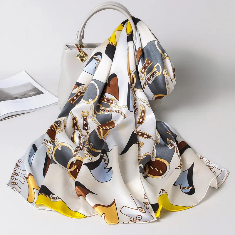 

Women's scarf, high-end Oriental silk long scarf, plain crepe silk printed silk shawl scarf for women, 170 * 53cm