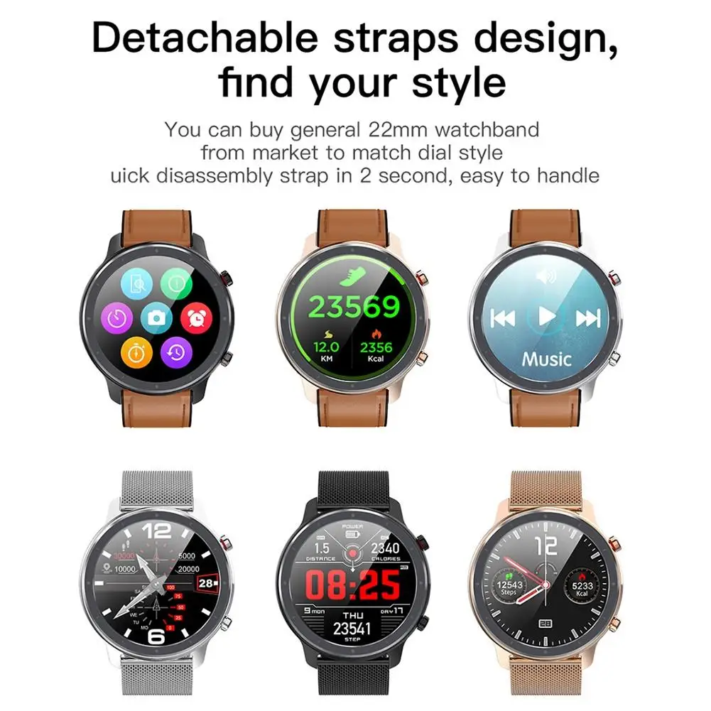 L11 1.3inch Full Round Touch Screen IP68 Waterproof Bluetooth ECG PPG Heart Rate Monitor Sports Fshion Smart Watch Support APP |