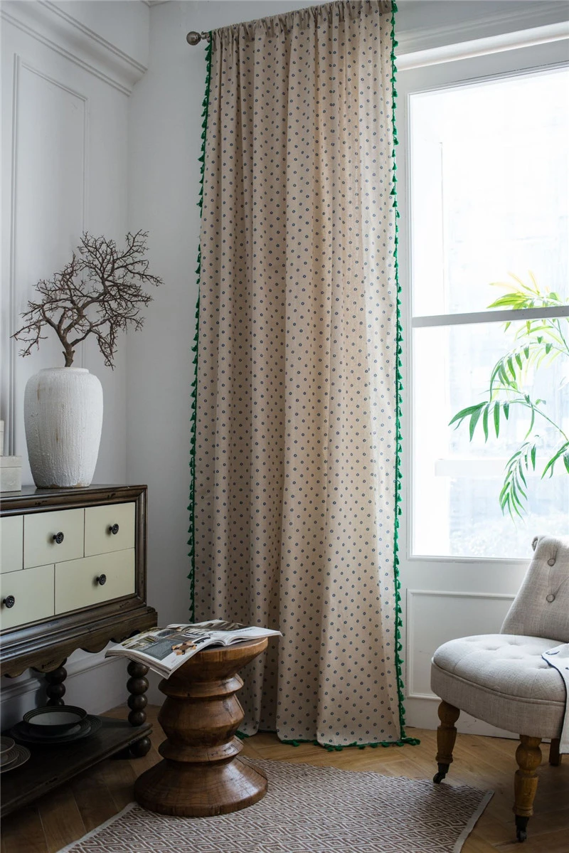 

Занавески с бахромой на окна из хлопка и льна, полузатенение, блестящие ткани в европейском стиле, геометрические занавески, домашний декор