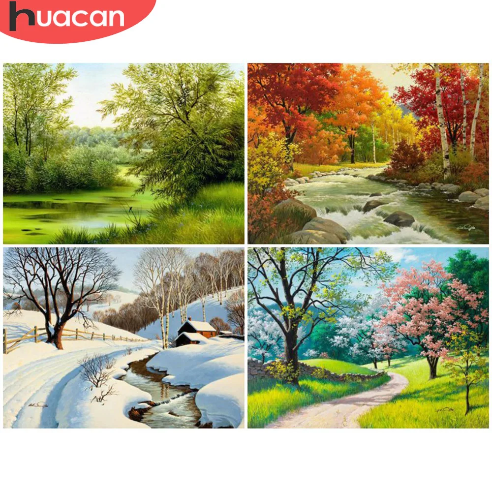 Алмазная вышивка HUACAN Four Seasons дерево Картина Вышивка крестом мозаика полностью