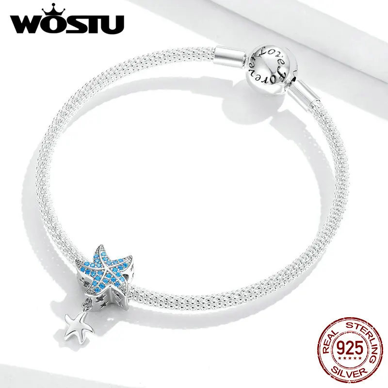 Authentic 925 Sterling Silver Beads Blue Crystal Whale Fish Star Waves Charm Fit Original Bracelet DIY Jewelry | Украшения и