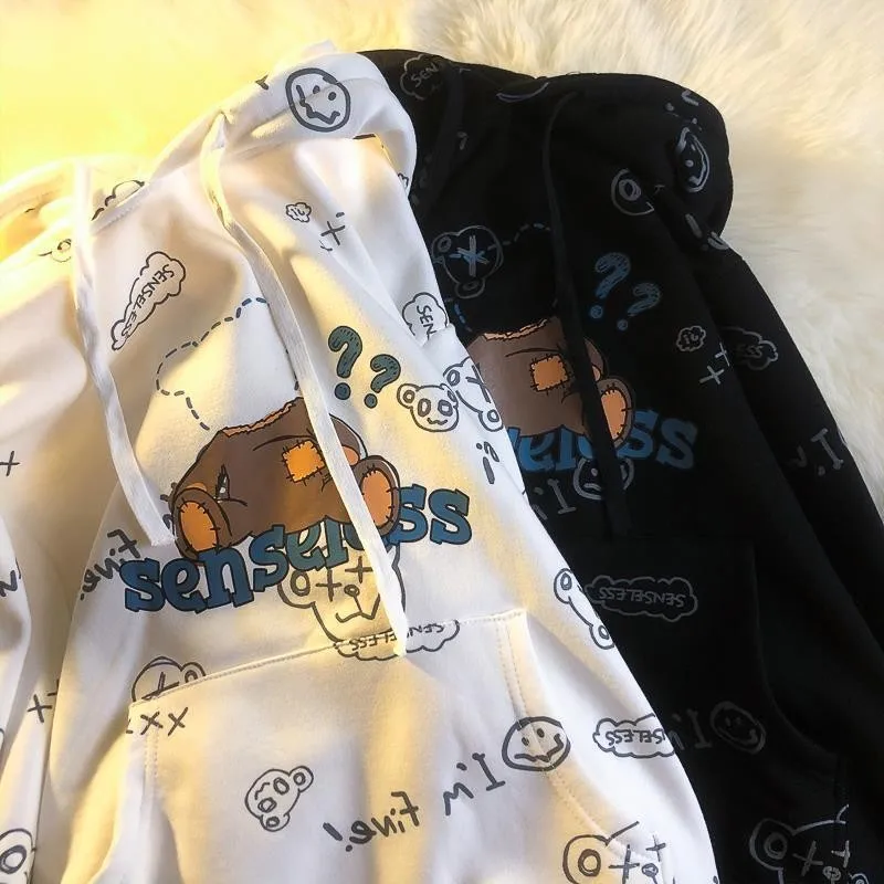 Harajuku Long Sleeve Print Hooded Sweatshirts Women 2021 Autumn And Winter Kpop Loose Clothes Chic Hoodies Sweetshirt Oversized
