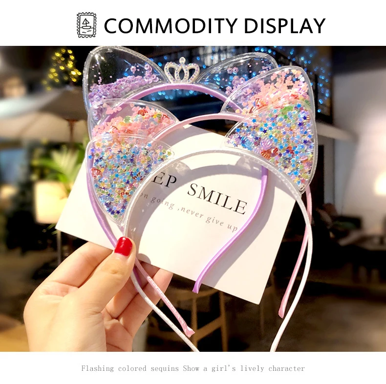 Повязка на голову с кошачьими ушками и блестками для девочек | Детская одежда