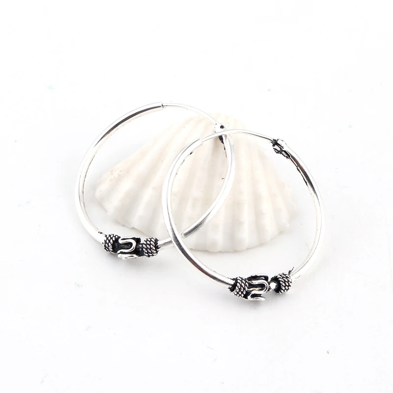 1 пара 24 мм винтажные тибетские серебряные круглые серьги-кольца крутые