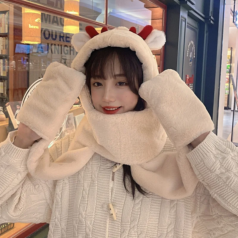 

Милая Рождественская шапка для девочек и женщин, милая теплая Рождественская шапка с ушками для взрослых, зимний подарок, плотная шапка для ...