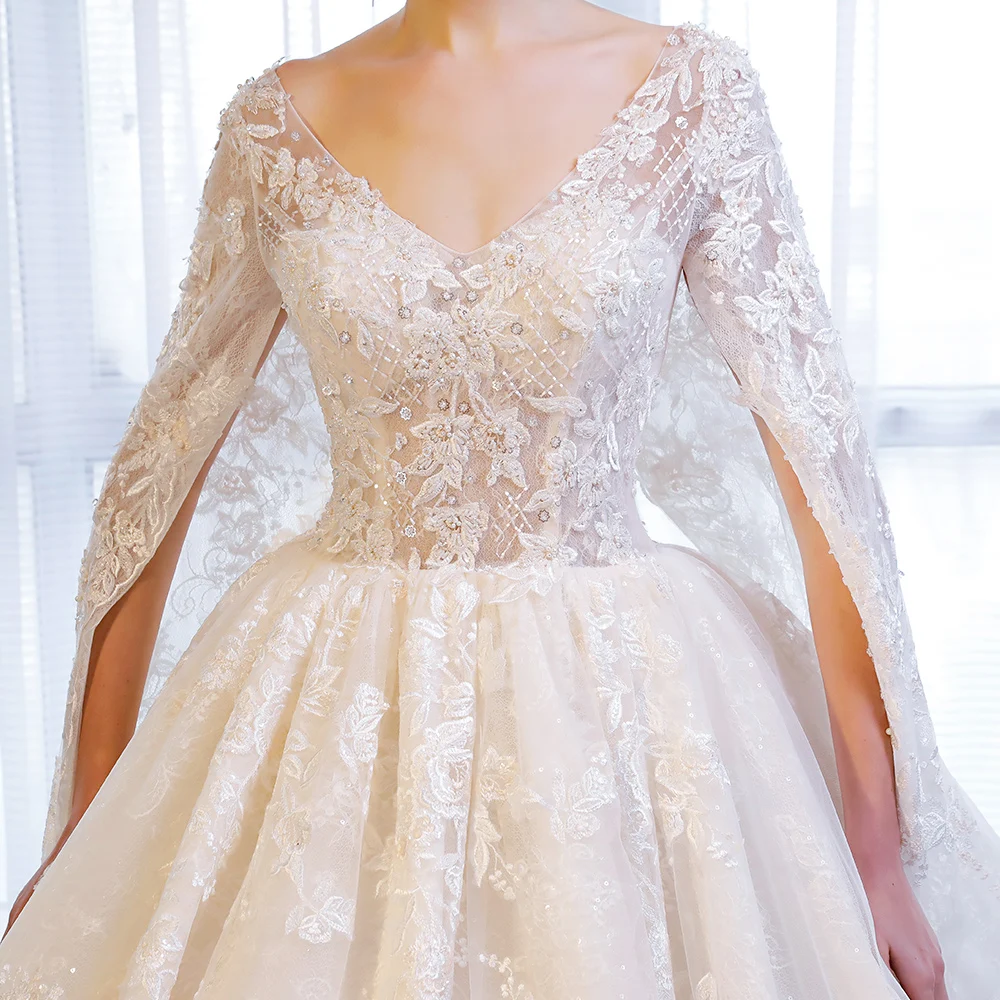 173 wedding dress 2020 sukienki na wesele damskie robe de mariee princesse de luxe v neck church düğün parti elbise with cape