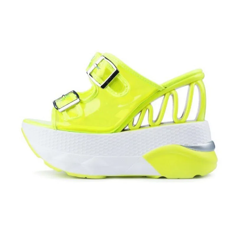 

2020 women New Summer PVC wedge sandal slippers jelly shoes woman Transparent buckle ladies super high heel large size sandals