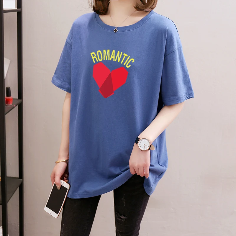 

Cotton Short Sleeve T-shirt Women's Loose and Thin Large Women's Medium and Long Short Sleeve Clothes