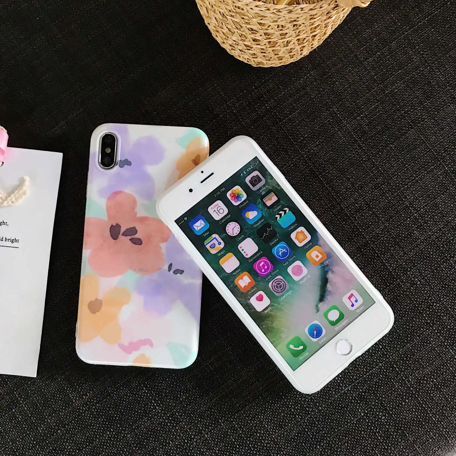 Beautiful IMD painted flower pattern white background mobile phone protective case for iphone 7 x xr max 6 8 and plus |