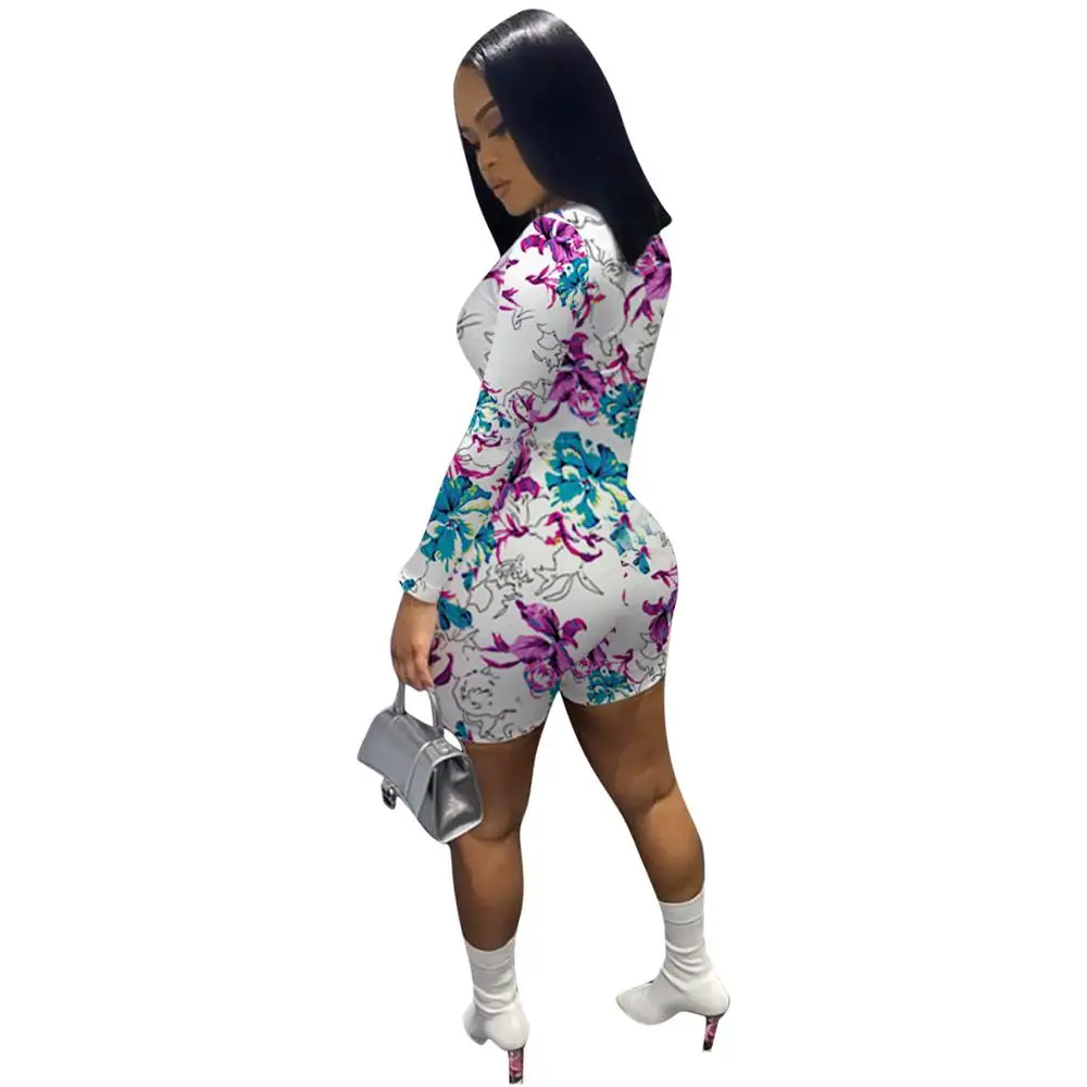 Женский Облегающий комбинезон с длинным рукавом и цветочным принтом Adogirl