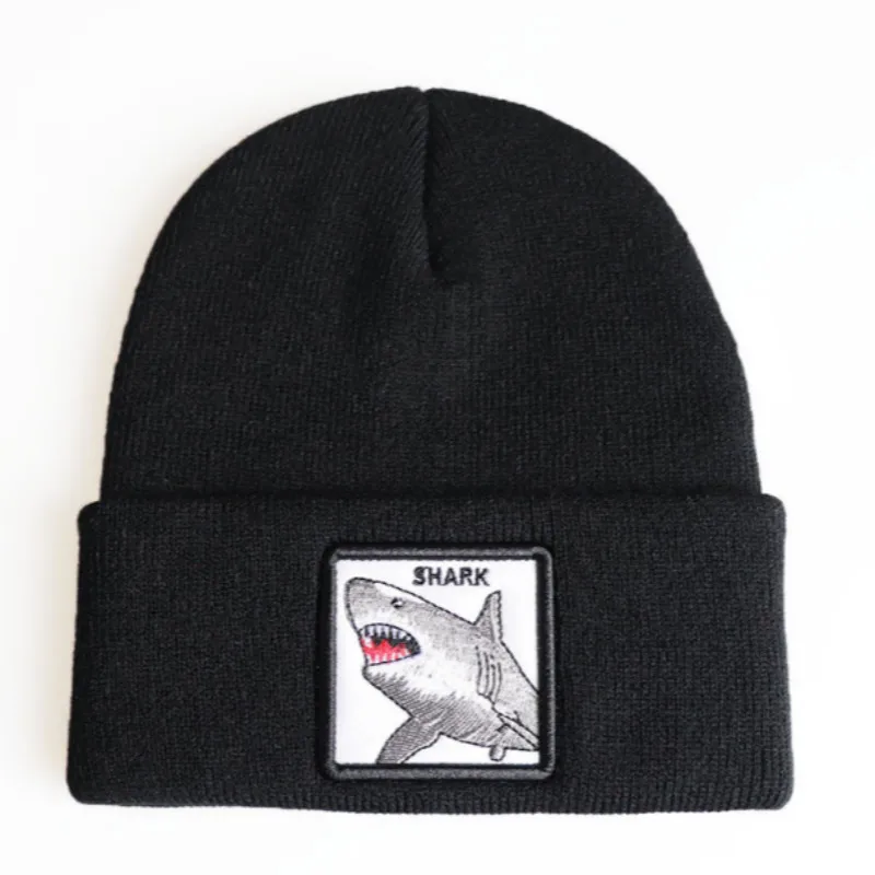 Вязаная зимняя шапка в виде акулы с вышивкой теплая стиле хип хоп Повседневная