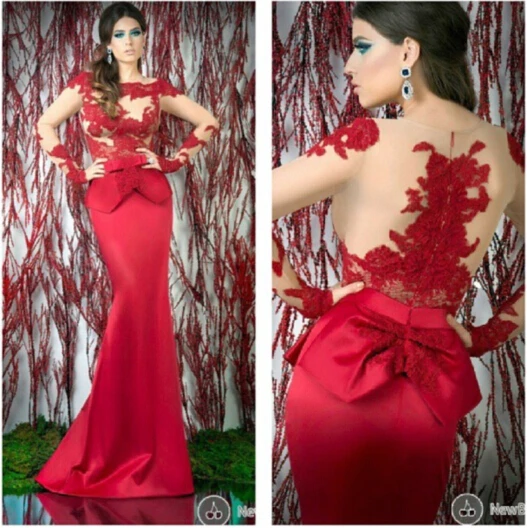 Потрясающие красные вечерние платья Русалка кружевные аппликации Формальные с