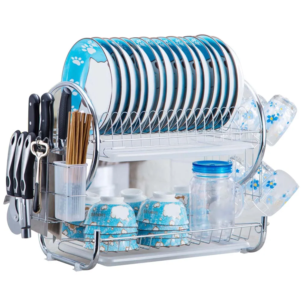 Набор посуды из нержавеющей стали 2 уровневый хромированный кухонный органайзер