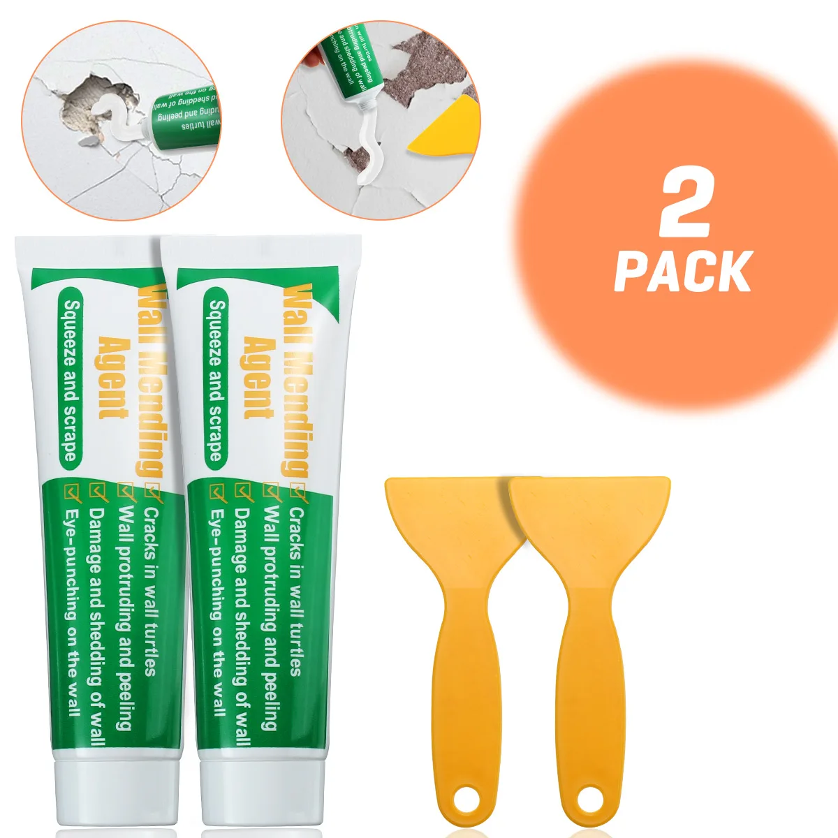 

2Pcs 100g Wall Repair Cream Weatherproof Wall Mending Agent with Scrapers Wall Repair Paste Wall Fillers