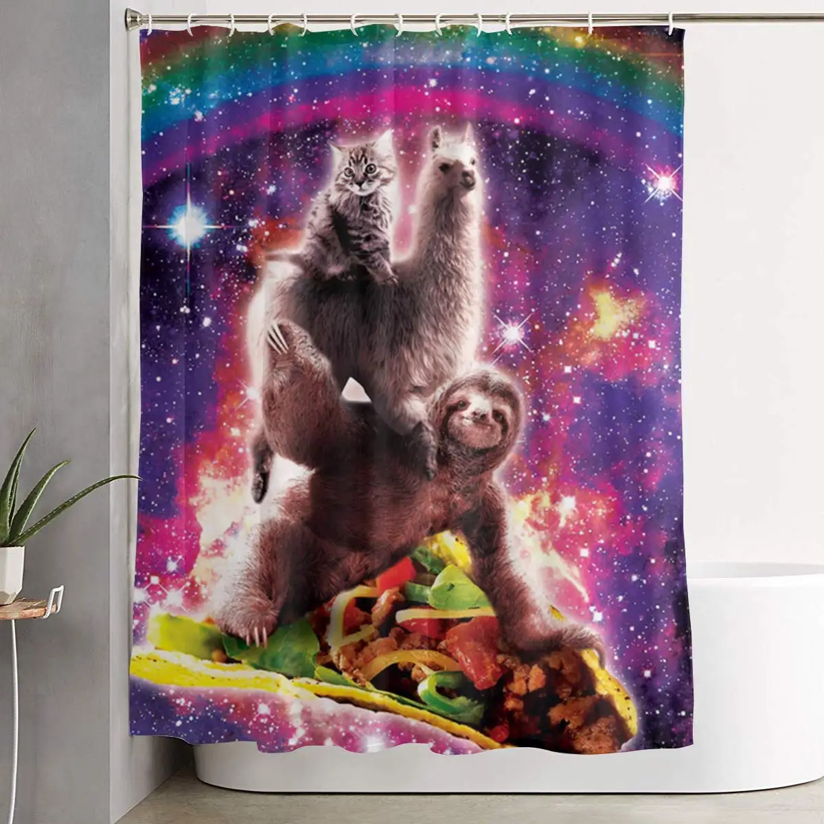

Shower Curtains Set with Hooks Space Cat Llama Sloth Riding Taco Soap Mildew Resistant Waterproof Antibacterial Polyester Decor