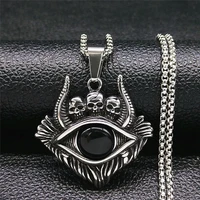 2022 gothic satan shofar eyes stainless steel chain necklaces womenmen silver color pendant necklace jewelry gotico nzz236s03
