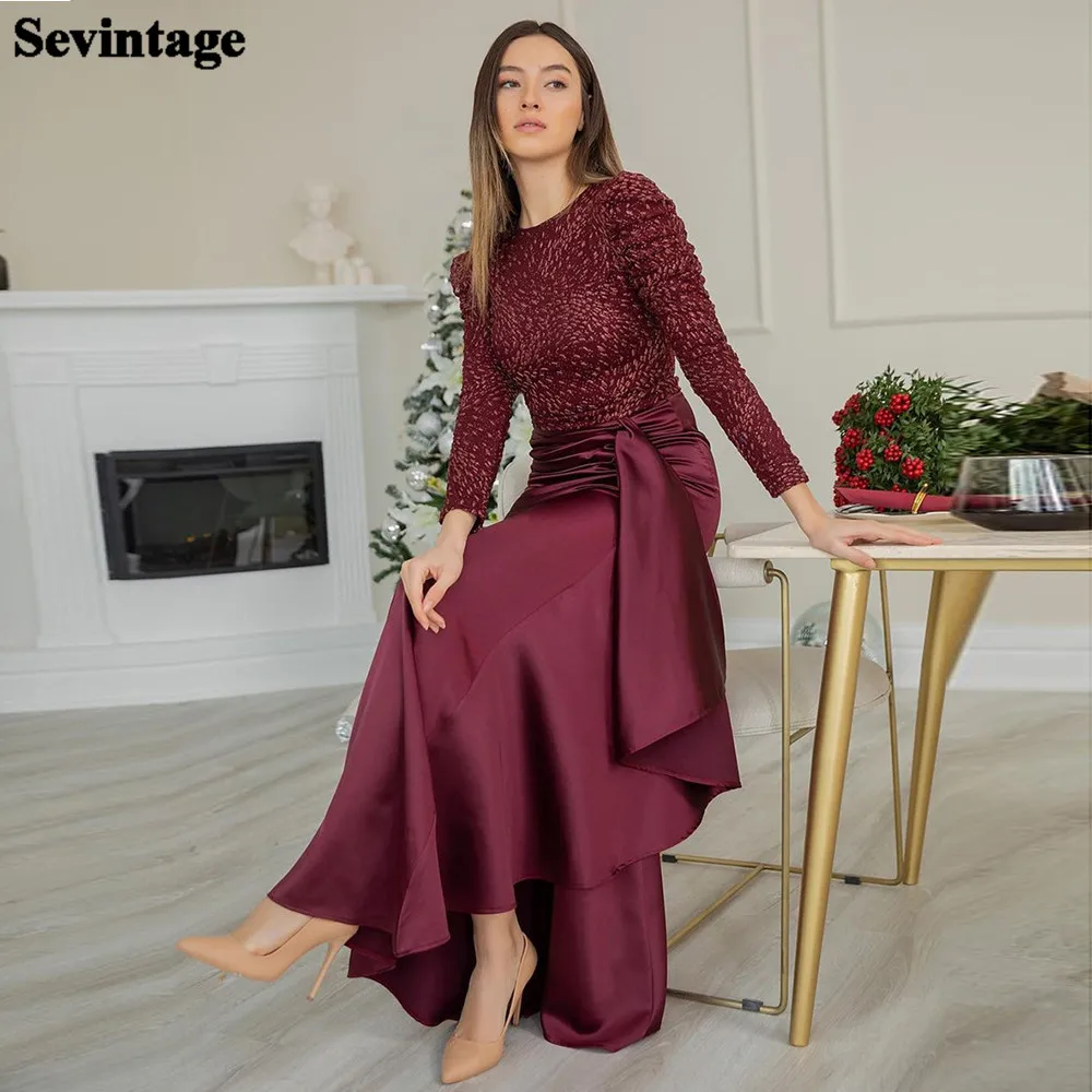Sevintage – robe de soirée en Satin doux, style sirène, manches longues, arabie saoudite, dubaï, sur mesure  (0)