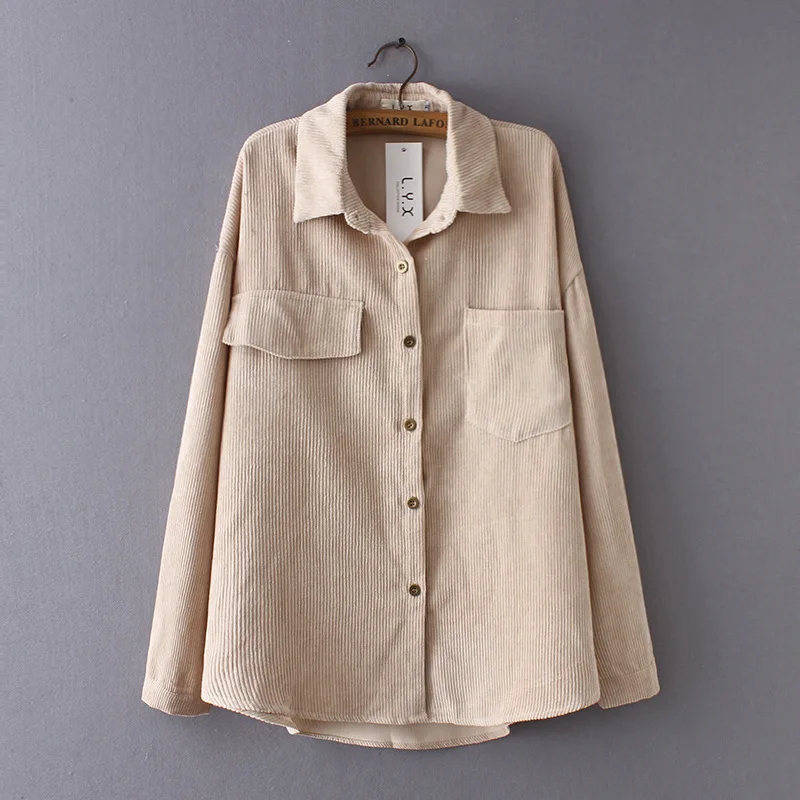 Прямая поставка Женская однотонная блузка Повседневная Вельветовая рубашка с