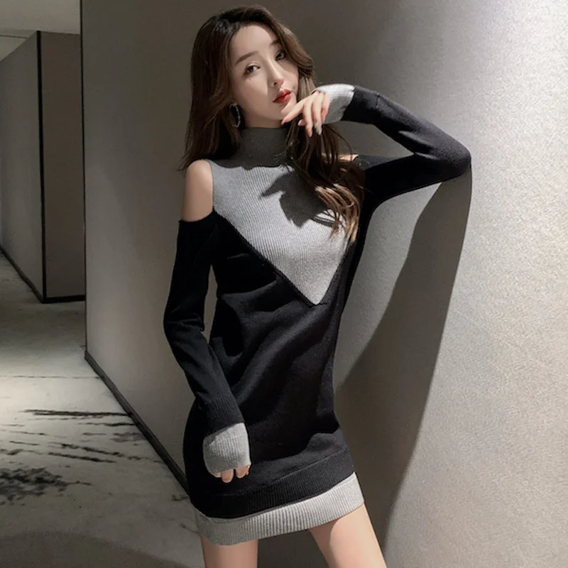 

Женское трикотажное платье средней длины без бретелек с поясом на резинке