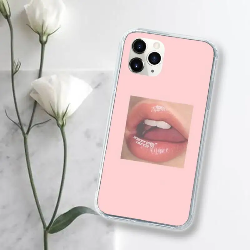 

Pink lip Phone Case Transparent for iPhone 11 12 mini pro XS MAX 8 7 6 6S Plus X 5S SE 2020 XR