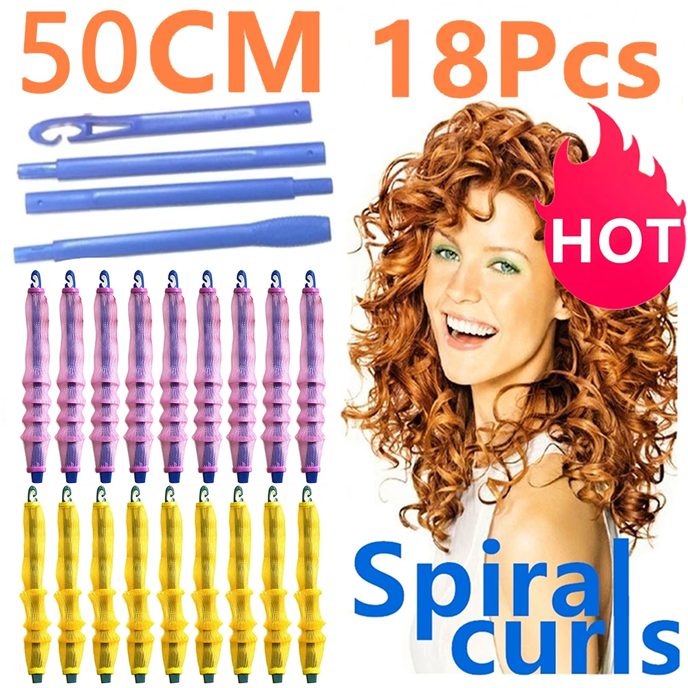 

50 Cm 18pcs Wavy Spiral Round Soft Magic Hair Curler Can be Overnight DIY Women Modeler Heatless Curls Rollers Tools