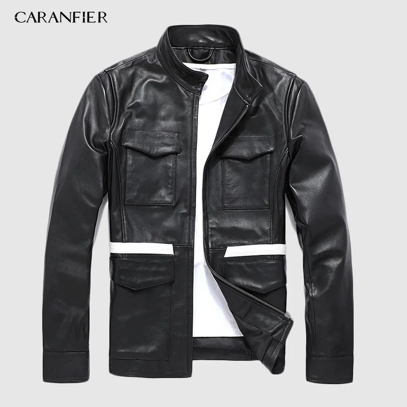 Мужская кожаная куртка CARANFIER из овечьей кожи брендовая индийская мотоциклетная