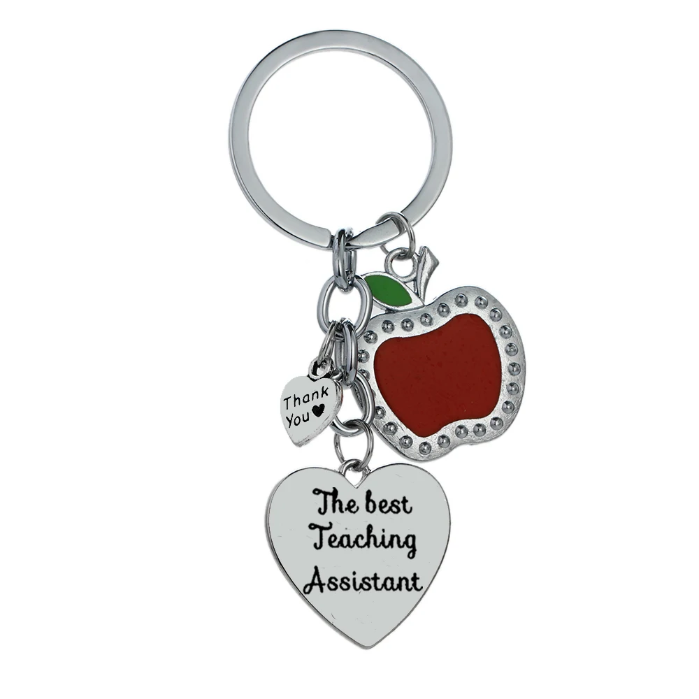 

12PC The Best Teaching Assistant Keyrings Red Apple Thank You Heart Charm Pendant Keychains Teacher's Day Gifts Graduation Gifts