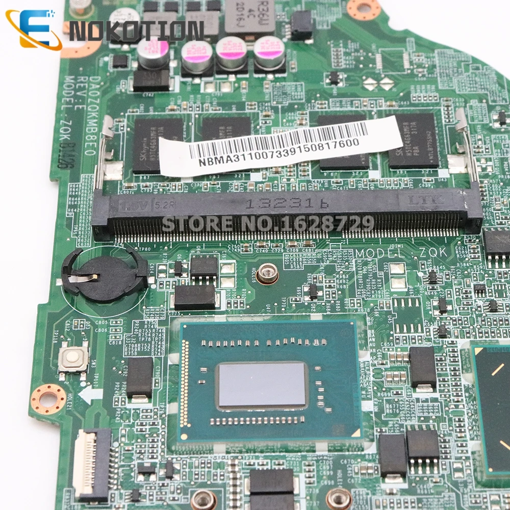 Материнская плата NOKOTION DA0ZQKMB8E0 NBMA311007 NB.MA311.007 для Acer aspire материнская ноутбука SR0XF ЦП