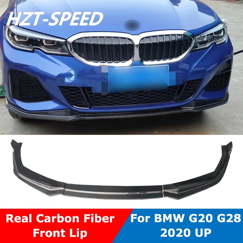 

3 PCS MP Style Real Carbon Fiber Small Car Body Kit Front Shovel Bumper Lip Chin Spoiler For BMW 3 Series G20 G28 Modify 2020 Up