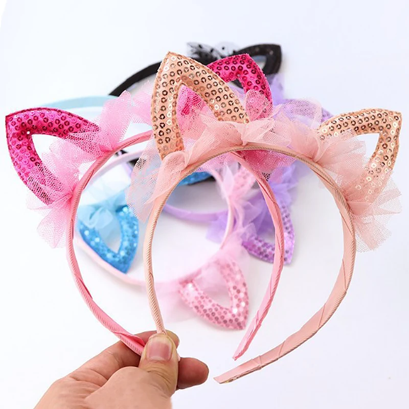 Повязка на голову с кошачьими ушками для девочек и детей повязка розовыми