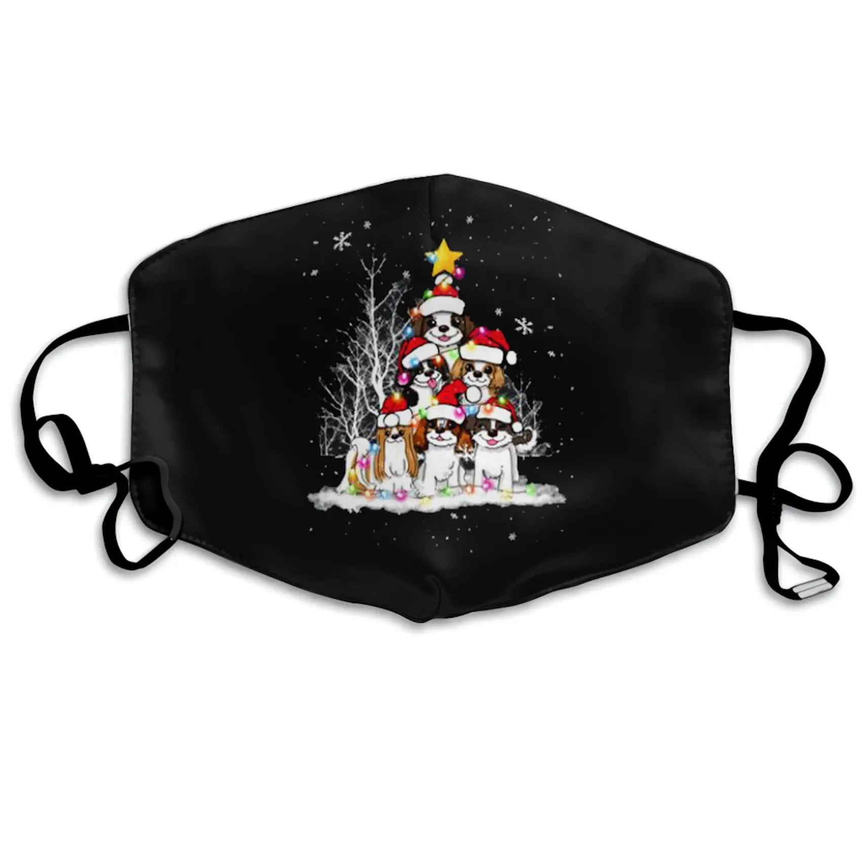 

Sparkly Spaniels Christmas Lights Funny Dog Lovers Christmas Gift Mouth Covering Washable Reusable Fabric Face Mask with Filter