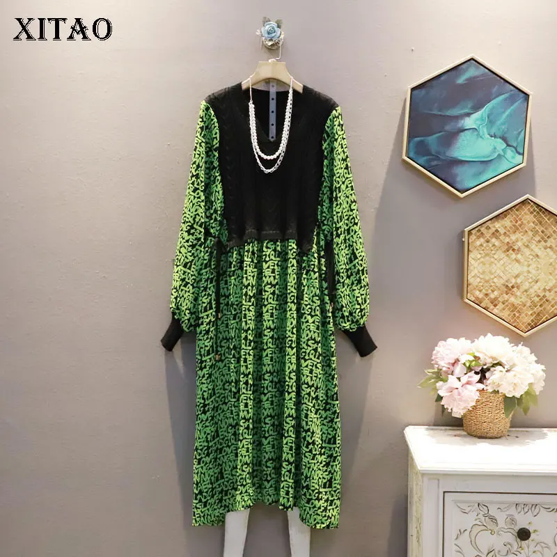

XITAO/платье с принтом из двух частей, осеннее платье в стиле пэчворк, новая Корейская версия, свободное модное платье размера плюс средней дли...