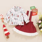 FOCUSNROM От 1 до 4 лет комплекты детской одежды для девочек, рубашка с длинным рукавом и принтом, топы и юбка на бретелях, 2 шт. нарядов, комплект рождественской одежды